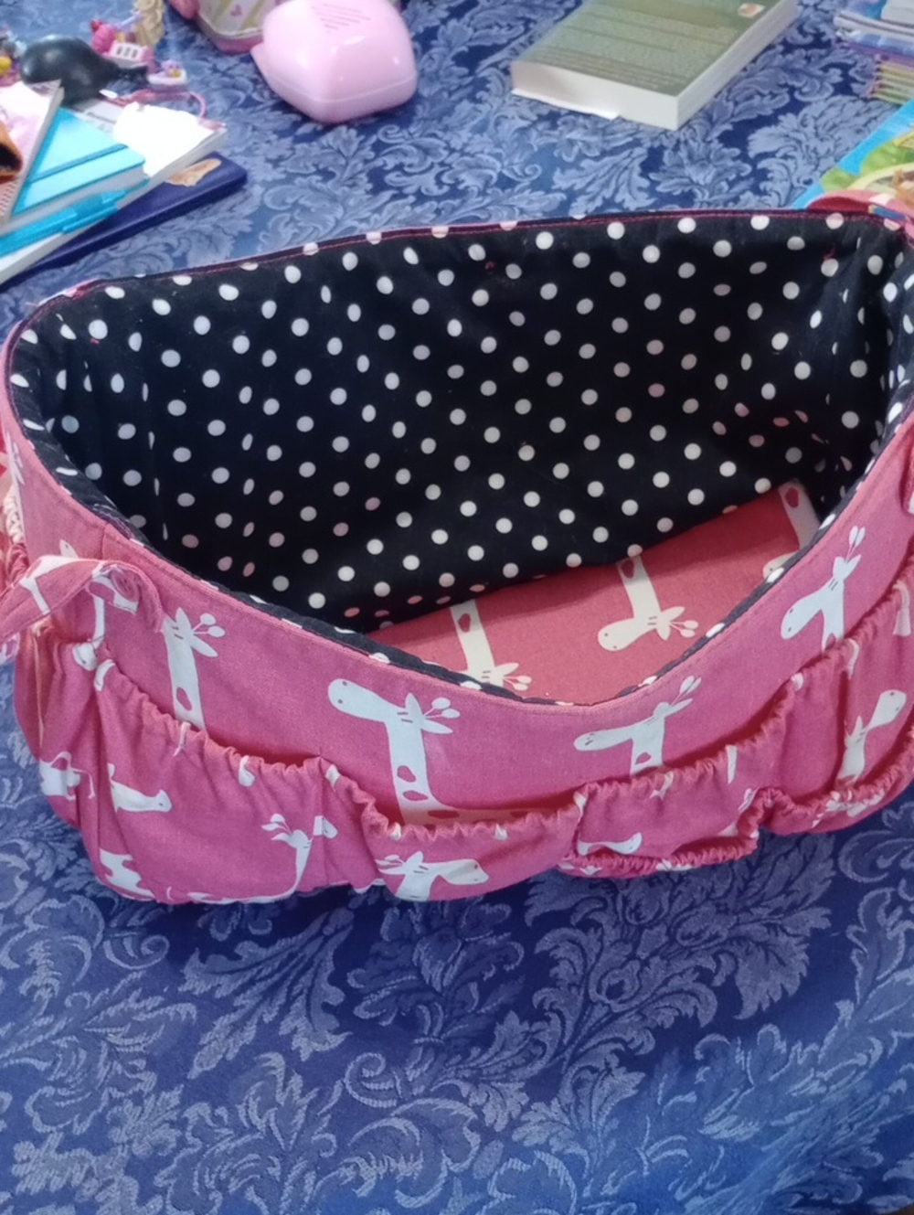 Handmade Pink Kids Organizer Caddy with Giraffe Print